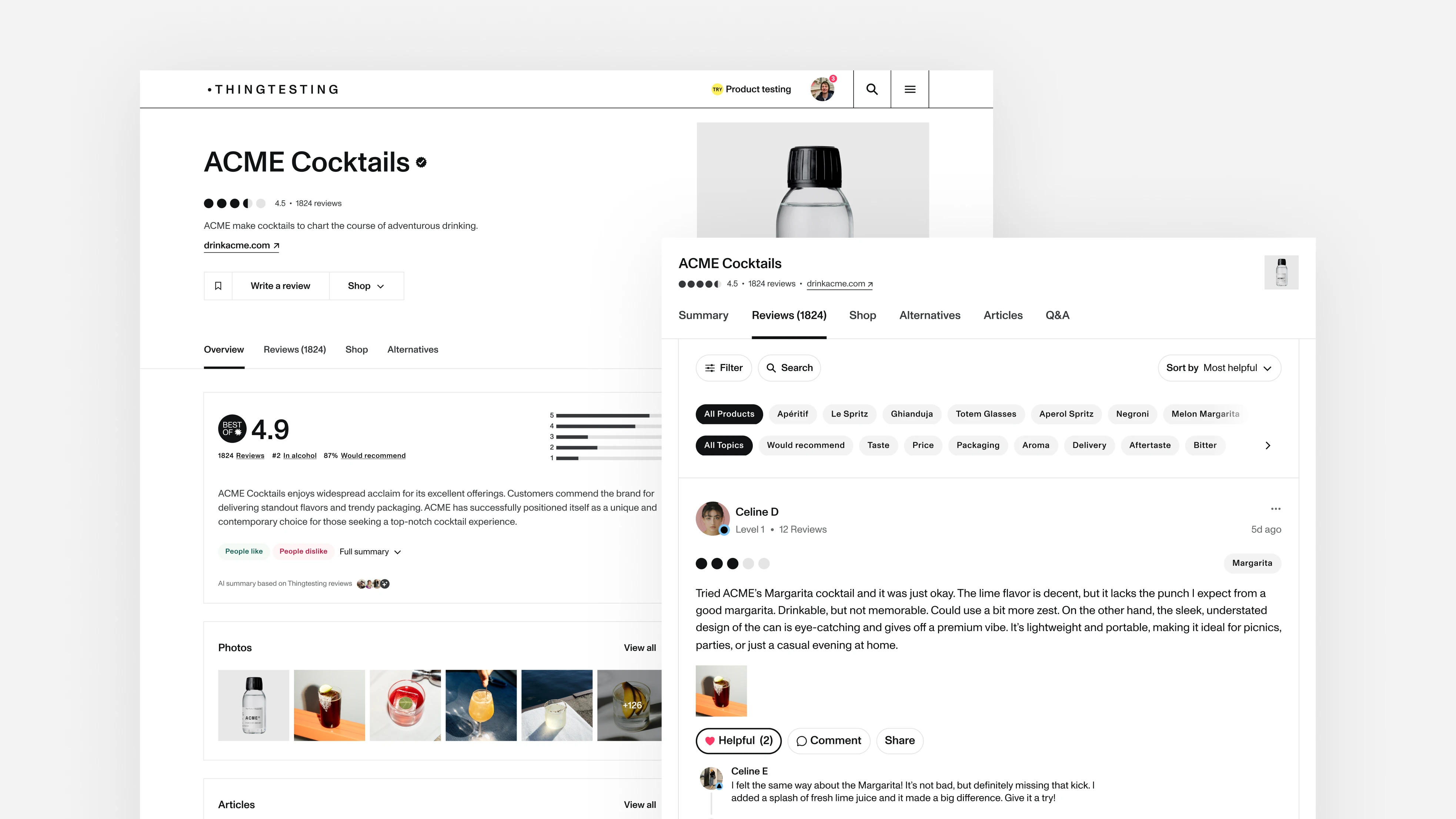 The Thingtesting review reading experience