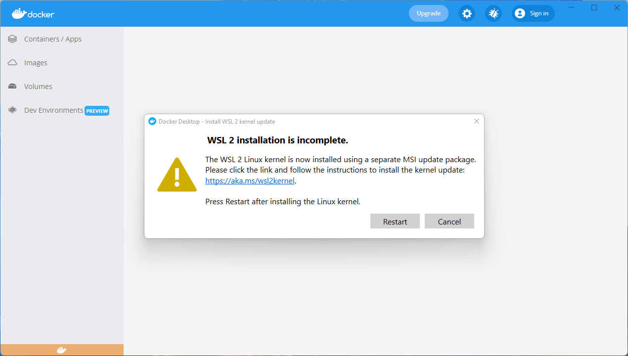 WSL 2 Installation Incomplete