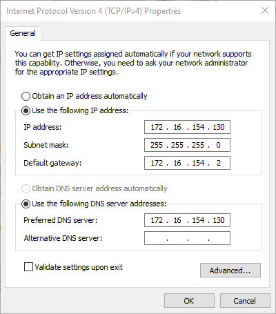 Windows 10 IP address settings